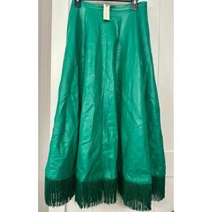 Maeve by Anthropologie NEW faux leather skirt with fringe in Green sz 4